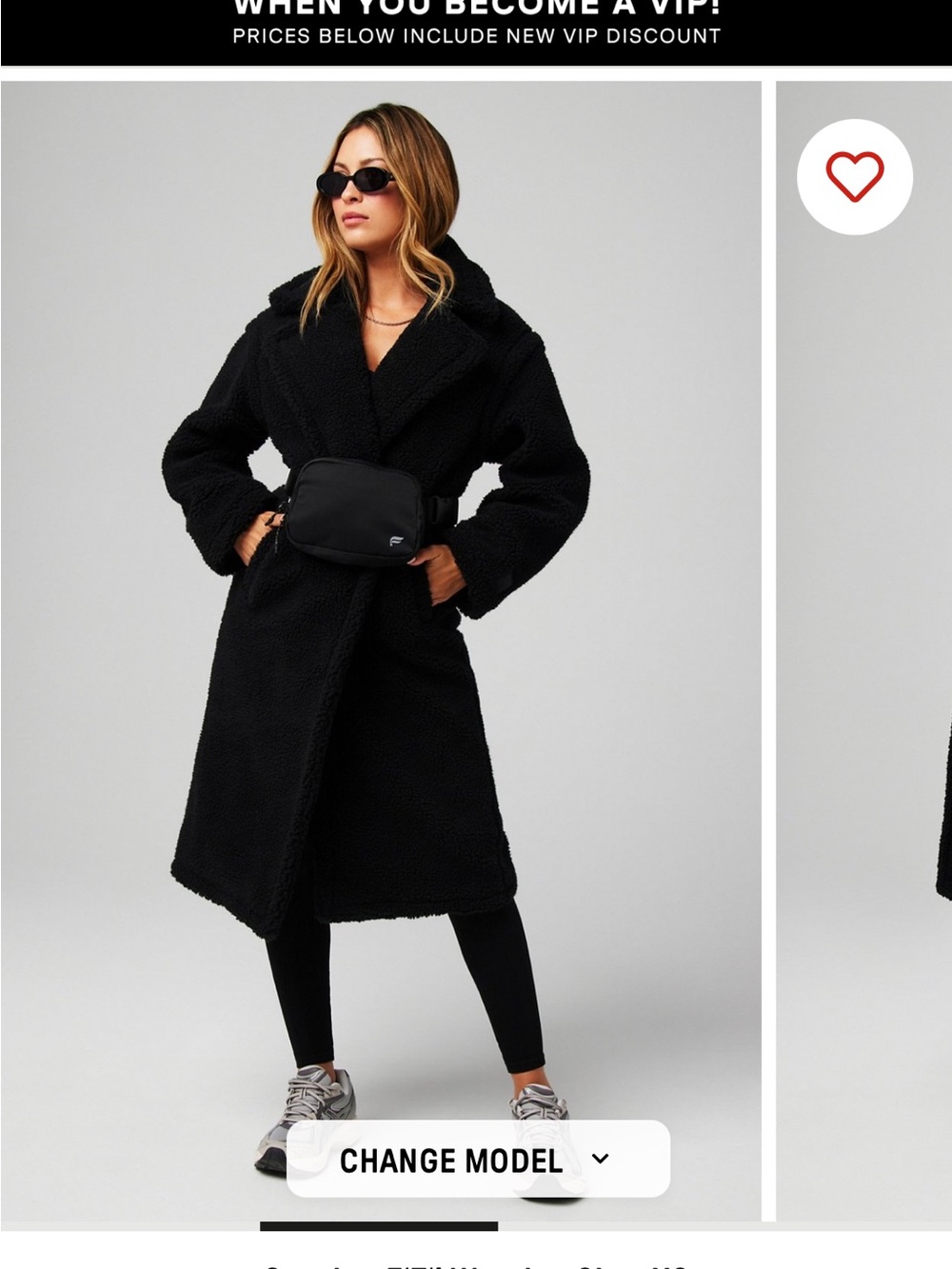 Fabletics Black Plush Teddy Long Coat